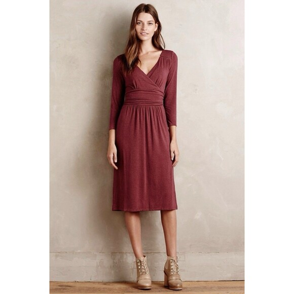 Maeve Dresses & Skirts - Maeve Anthropologie Galena Dress Women Small Burgundy Midi 3/4 Sleeve Boho